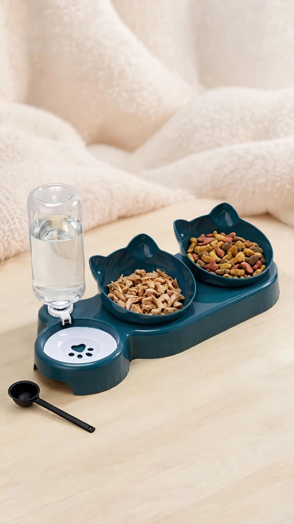 3-in-1 Raised Cat & Small Dog Bowl Set with Water Dispenser