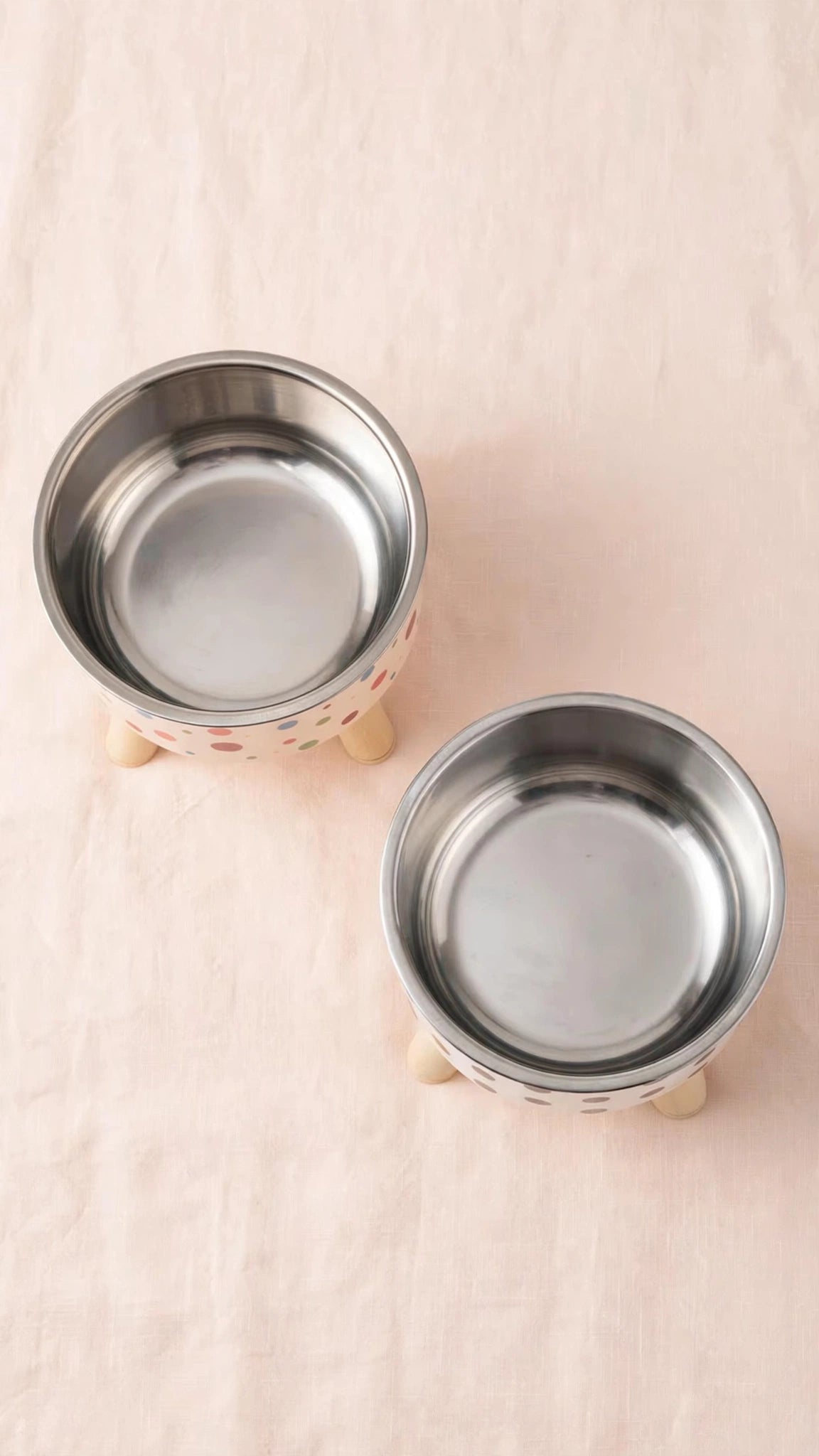 Polka Dot Pet Feeding Bowls, Stainless Steel Set of 2