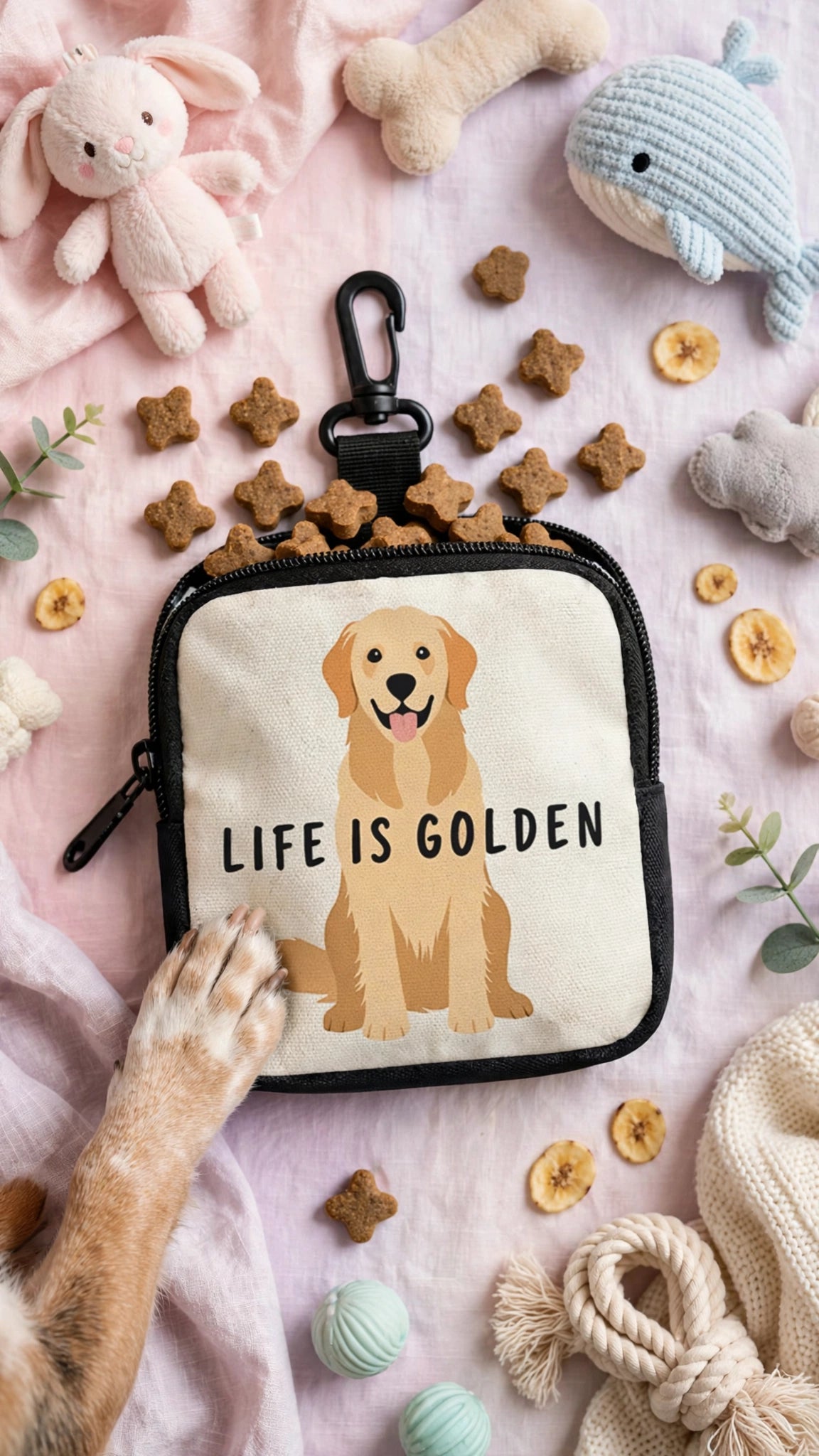 Life Is Golden Dog Walking Treat Bag with Clip