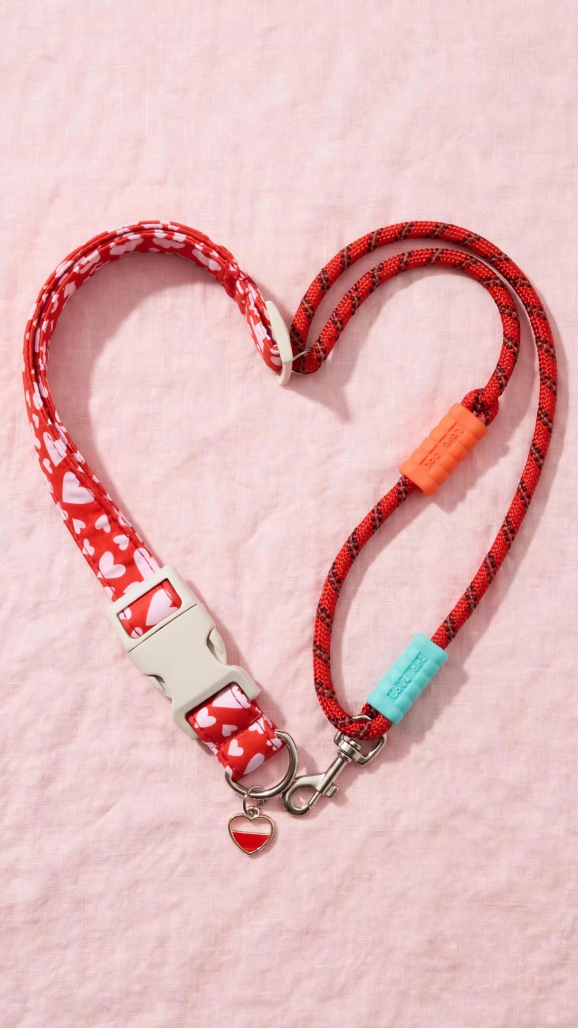 Heart Print Dog Collar & Reflective Leash Set with Heart Charm