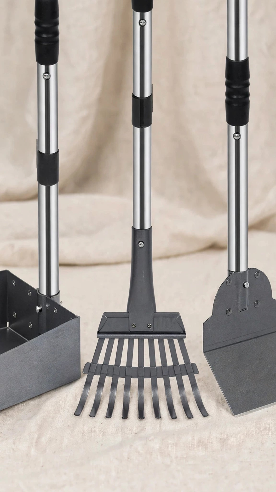 3-Piece Dog Pooper Scooper Set – Adjustable Long Handle, Metal Rake, Spade & Tray for Lawns, Grass & Gravel