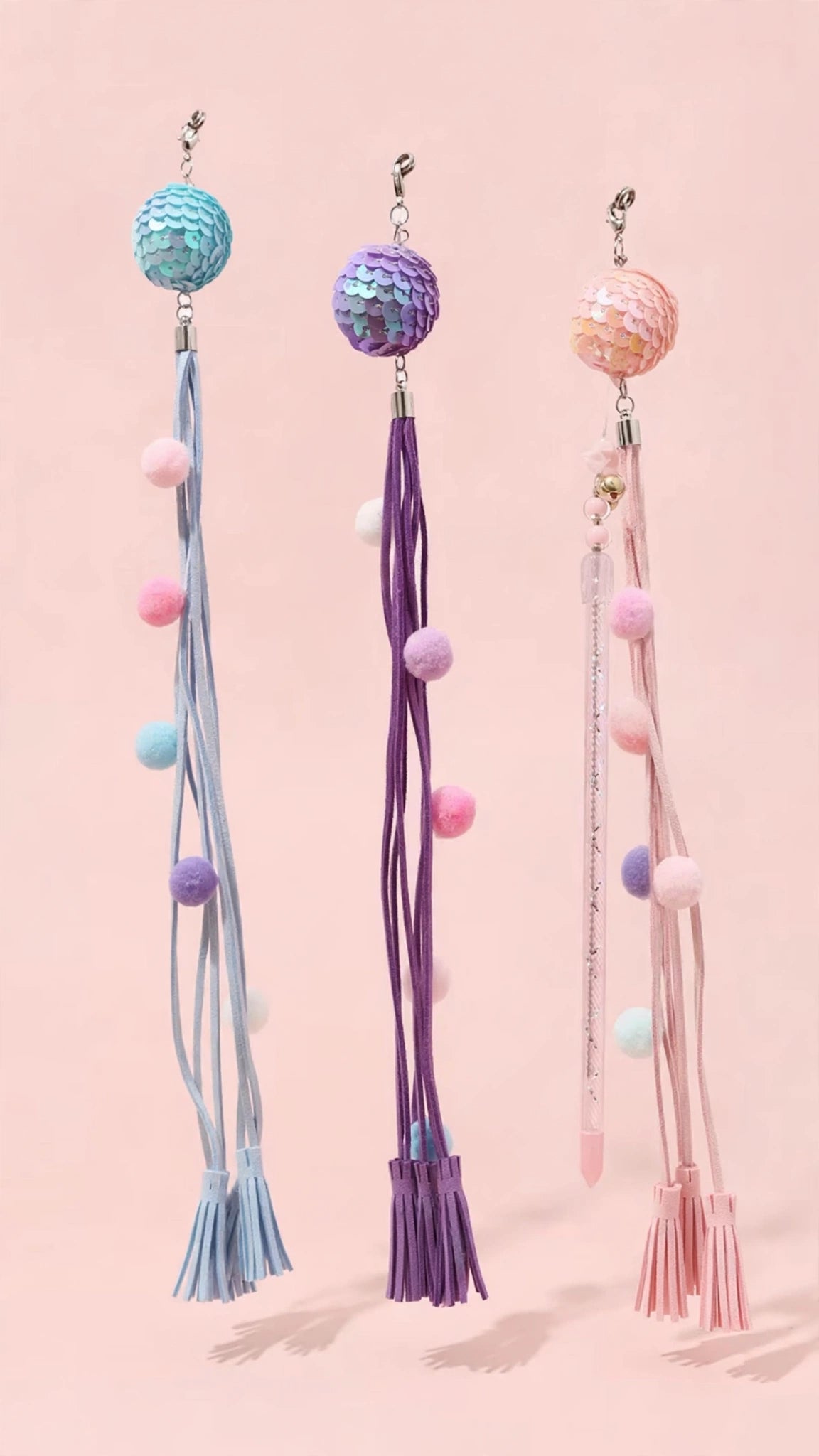 Interactive Cat Teaser Wand with Bell, Tassels & Hanging Balls – Random Colour