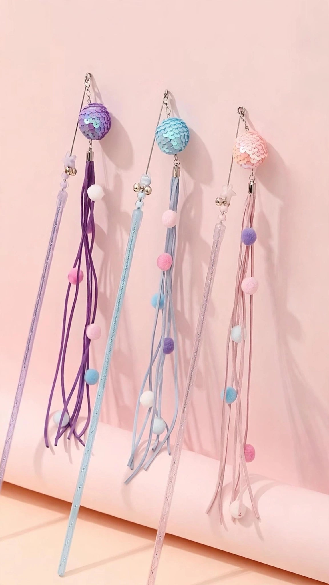 Interactive Cat Teaser Wand with Bell, Tassels & Hanging Balls – Random Colour