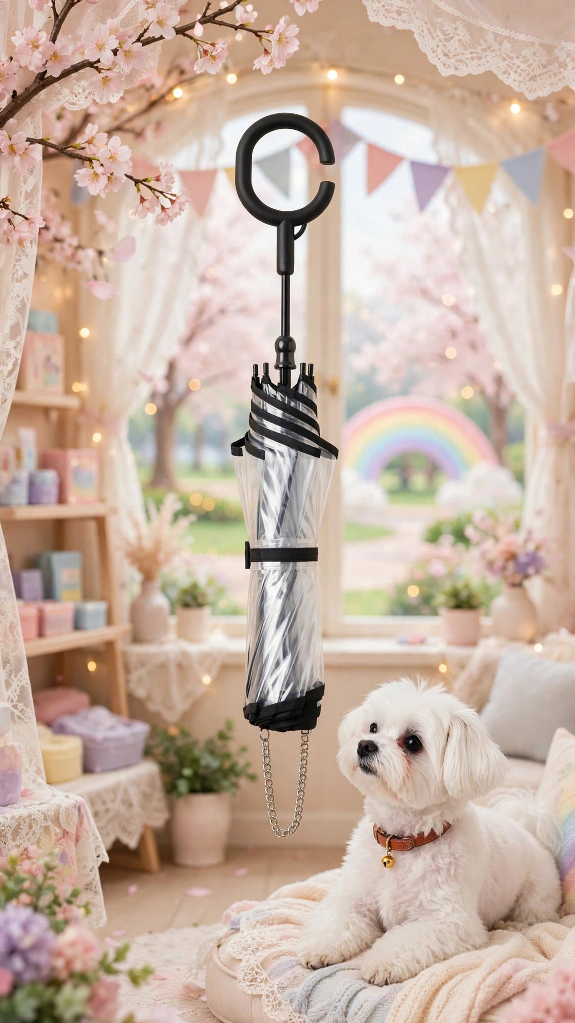 Foldable Dog Umbrella with Adjustable Angle & C-Shaped Handle