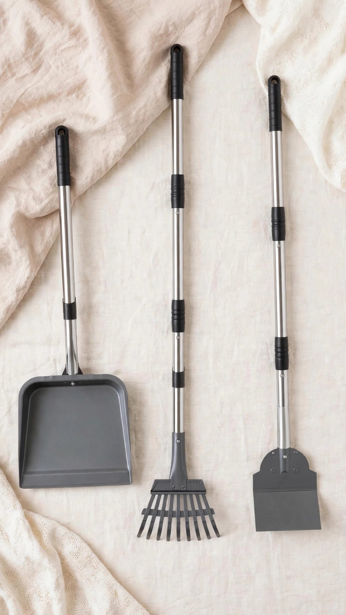 3-Piece Dog Pooper Scooper Set – Adjustable Long Handle, Metal Rake, Spade & Tray for Lawns, Grass & Gravel