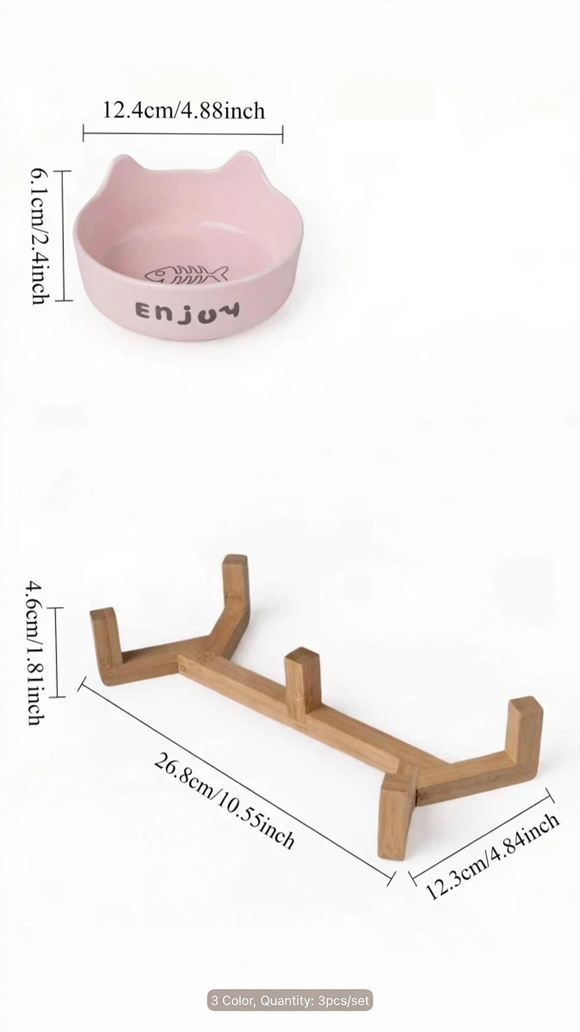 Non-Slip Double Ceramic Pet Bowl Set with Rack