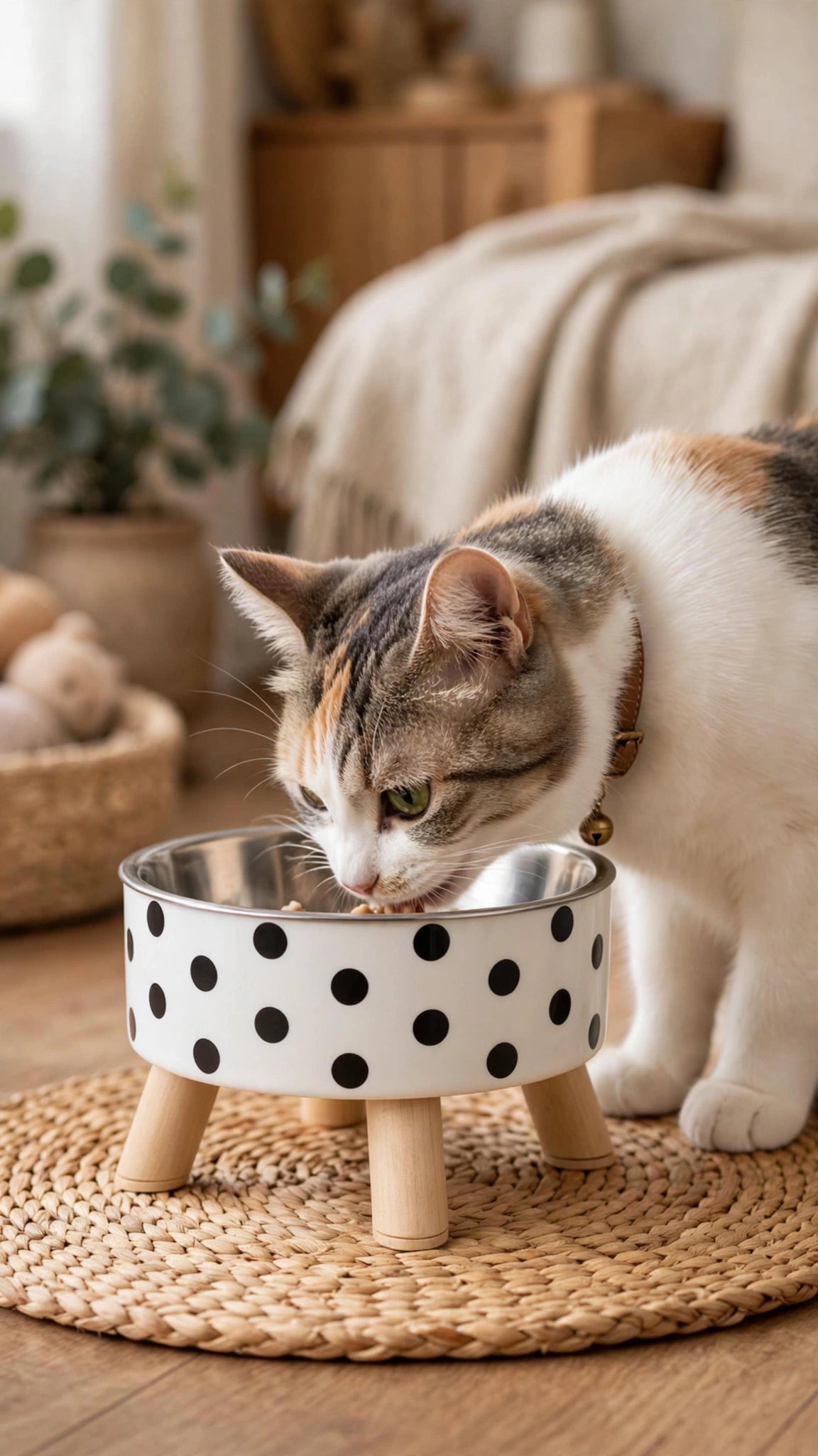 Polka Dot Pet Feeding Bowls, Stainless Steel Set of 2