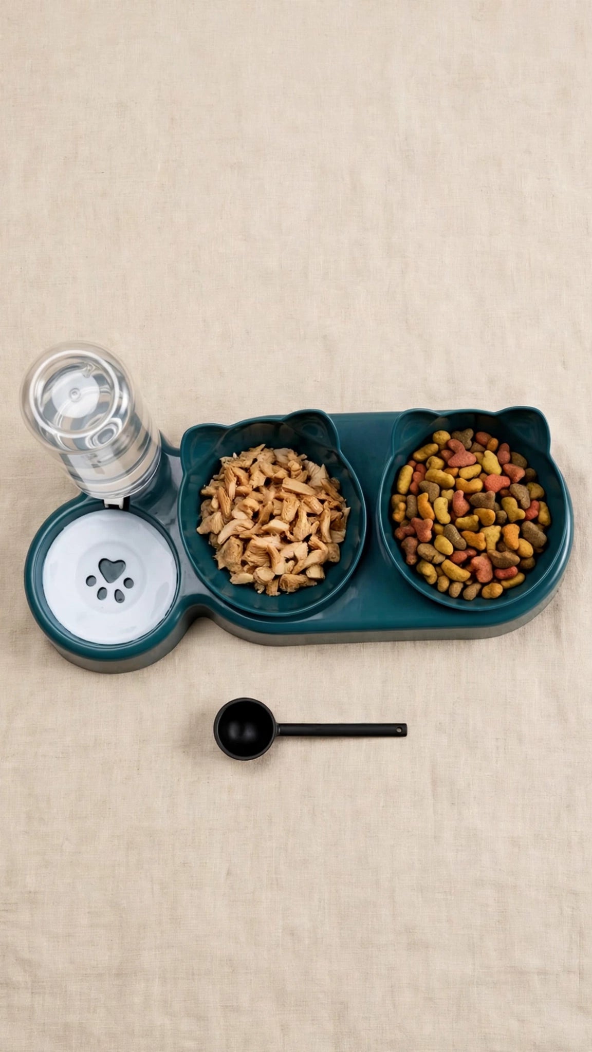 3-in-1 Raised Cat & Small Dog Bowl Set with Water Dispenser