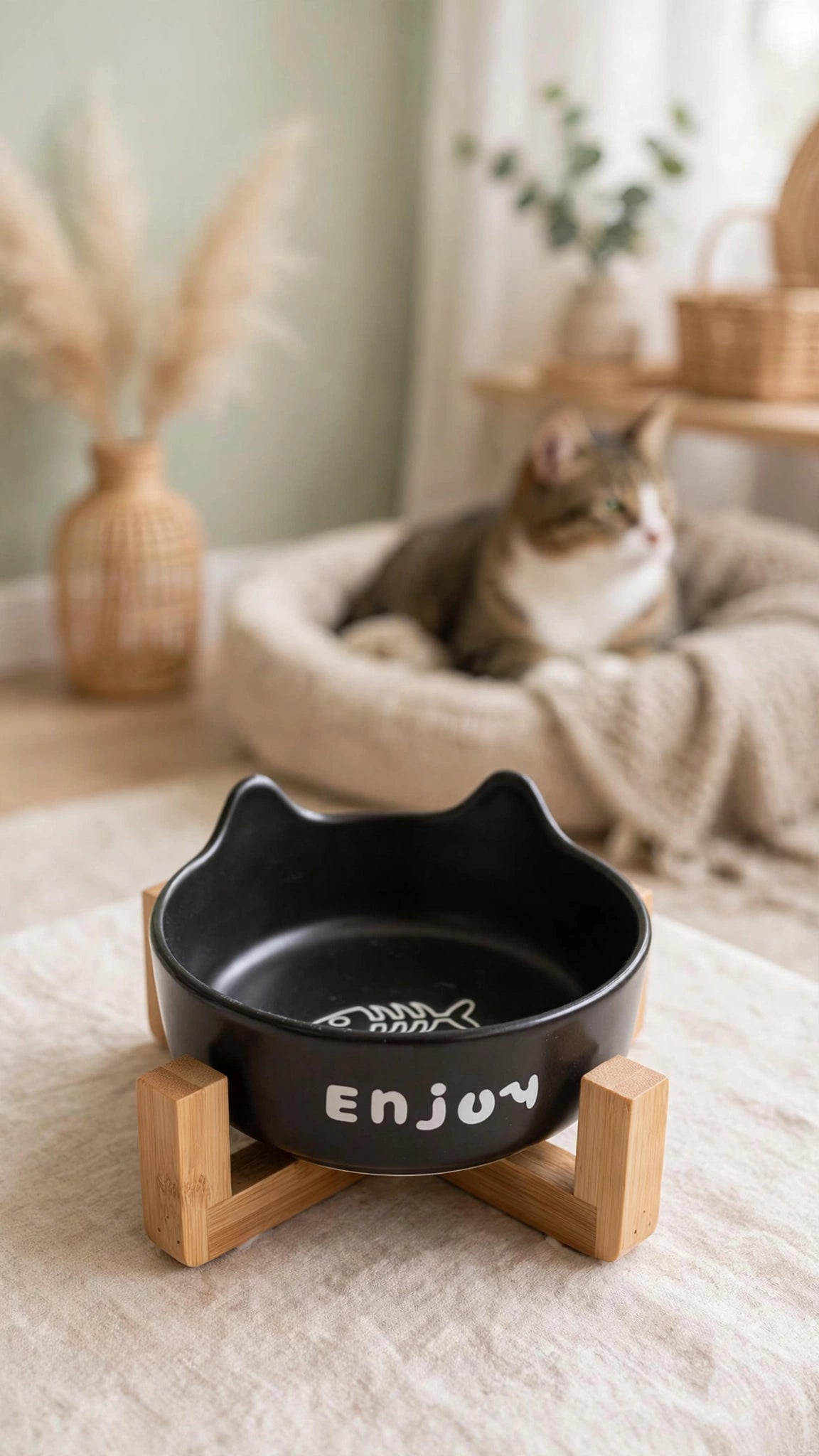Non-Slip Double Ceramic Pet Bowl Set with Rack
