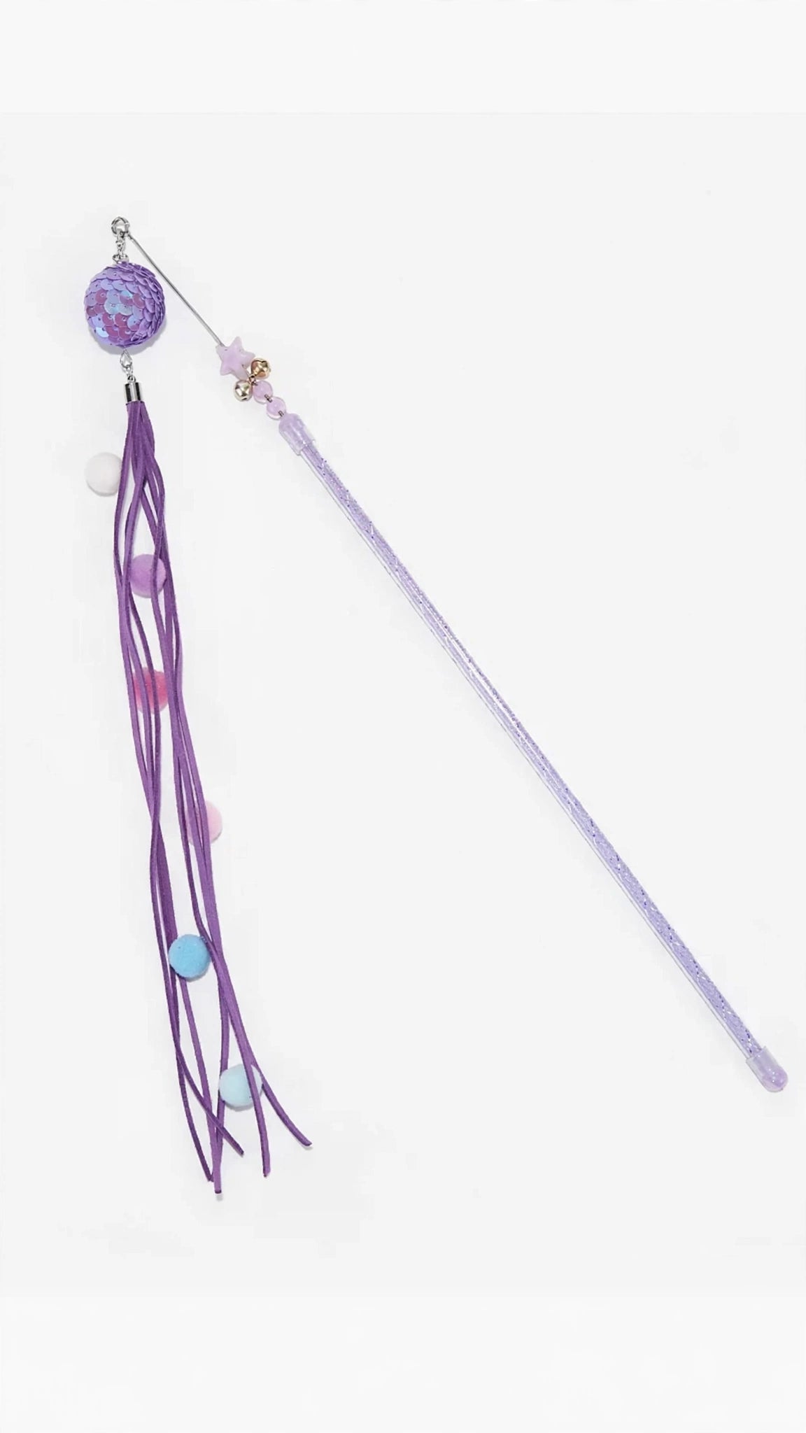 Interactive Cat Teaser Wand with Bell, Tassels & Hanging Balls – Random Colour