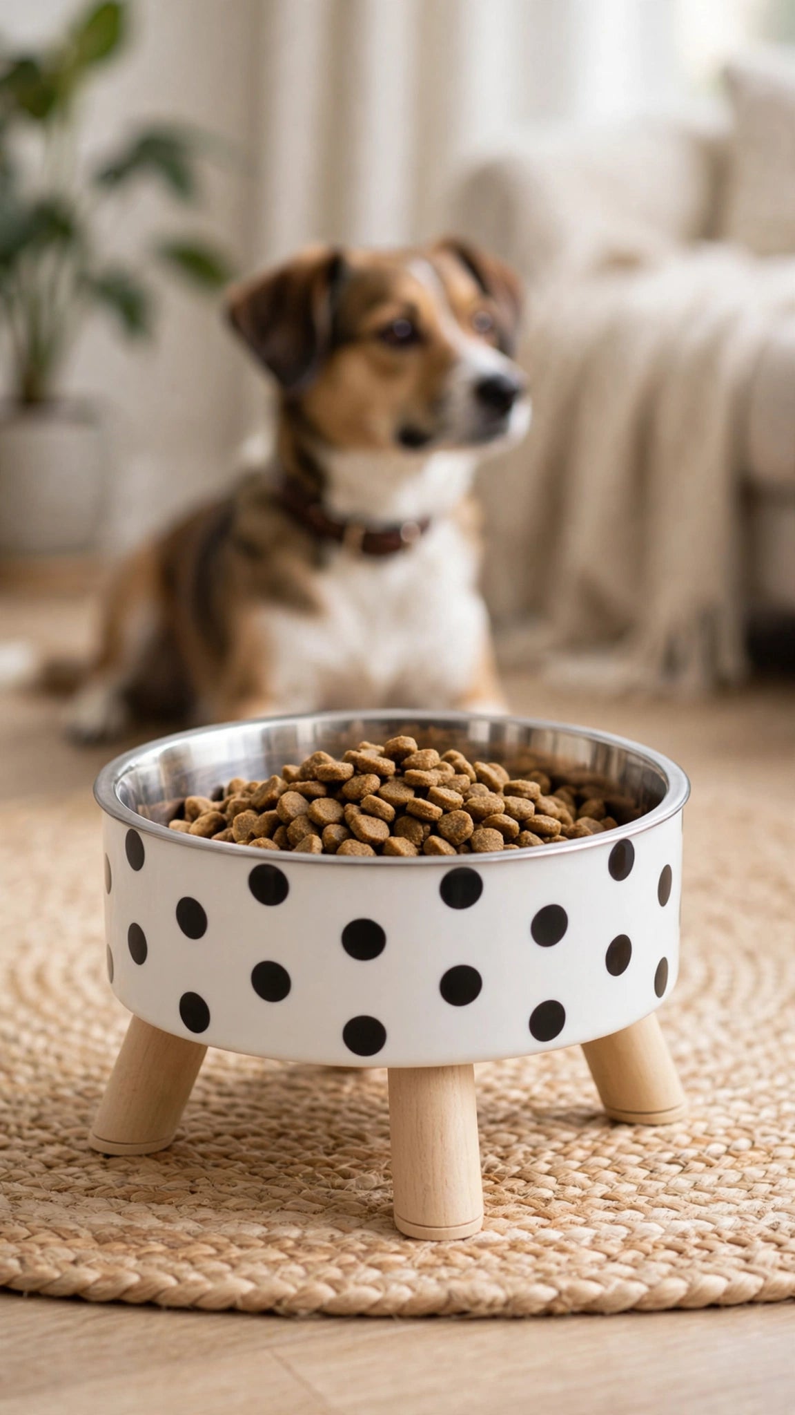 Polka Dot Pet Feeding Bowls, Stainless Steel Set of 2