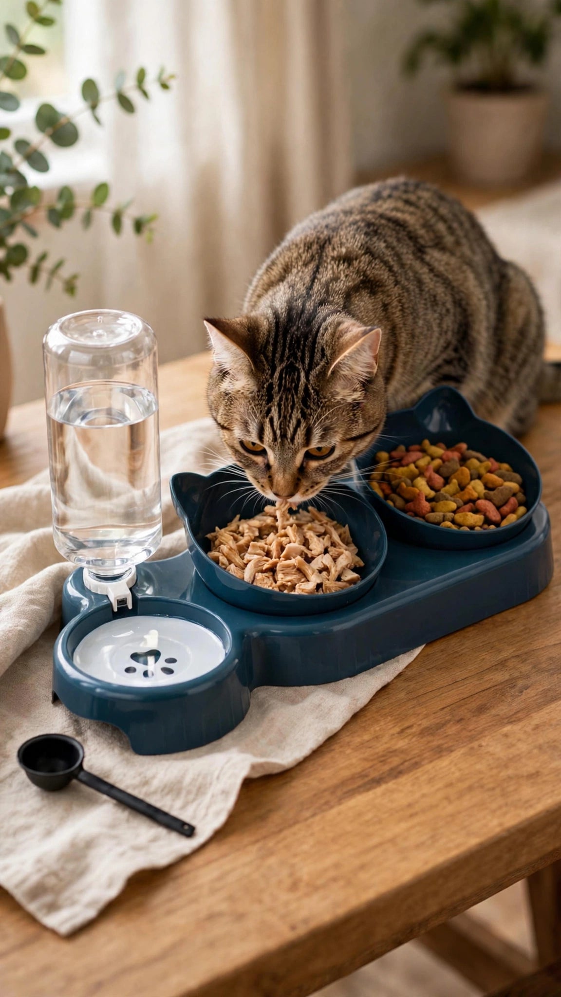 3-in-1 Raised Cat & Small Dog Bowl Set with Water Dispenser