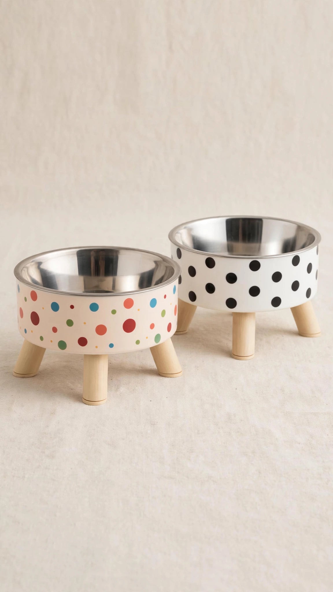 Polka Dot Pet Feeding Bowls, Stainless Steel Set of 2