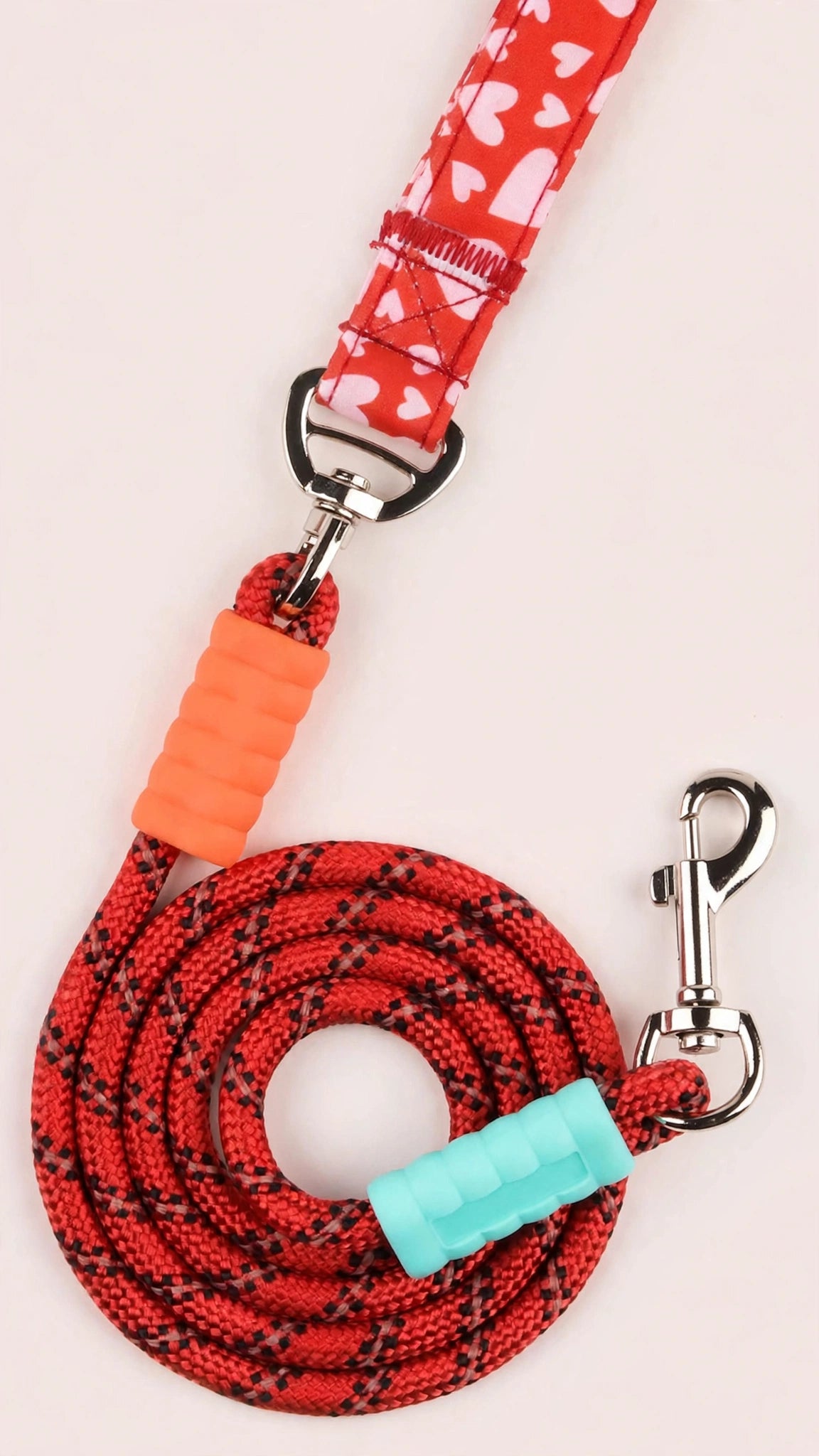 Heart Print Dog Collar & Reflective Leash Set with Heart Charm